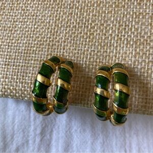 Kenneth Jay Lane Gold Tone and‎ Green enameled Clip on Earrings